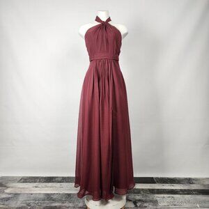 For Her and For Him Burgundy Halter Neck Bridesmaids Dress Size XS